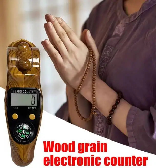 Premium Digital Wooden Tasbeeh Counter with Compass & LED Display Digital Tasbih Counter– Modern Zikr Made Easy