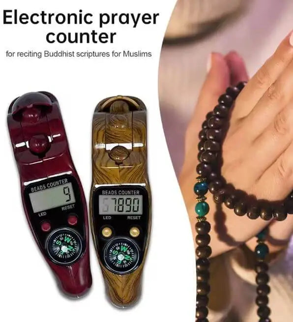 Premium Digital Wooden Tasbeeh Counter with Compass & LED Display Digital Tasbih Counter– Modern Zikr Made Easy